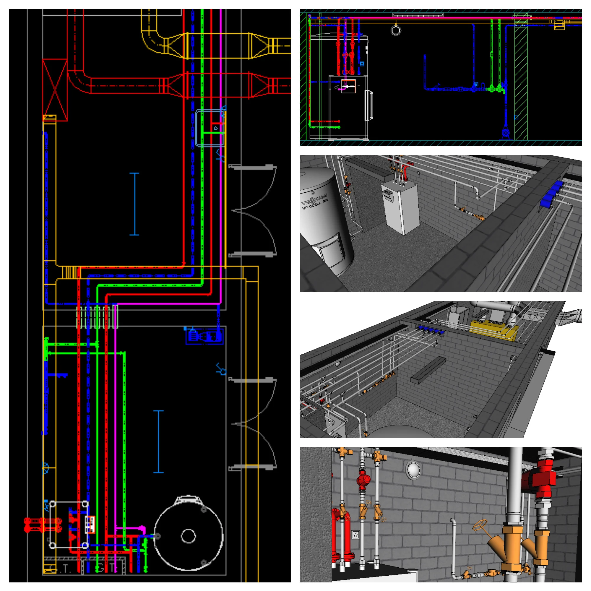 CAD-Planung in 2D sowie 3D in Trimble Nova. Sie vereint die Gewerke Heizungs-, Lüftungs- und Sanitärtechnik. HLS-Planung im B