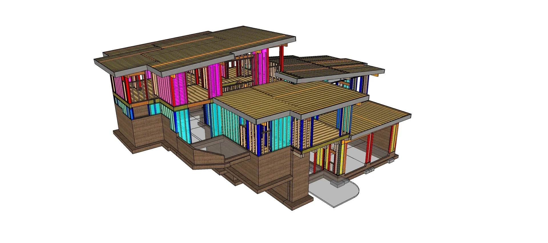 Capture d’écran de la maquette d'architecte montrant les composants d’ingénierie des structures en place dans SketchUp