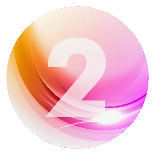 Circular infographic. A colourful number 2