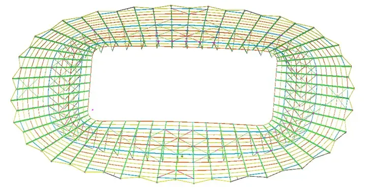 A wireframe rendering of a stadium roof structure.