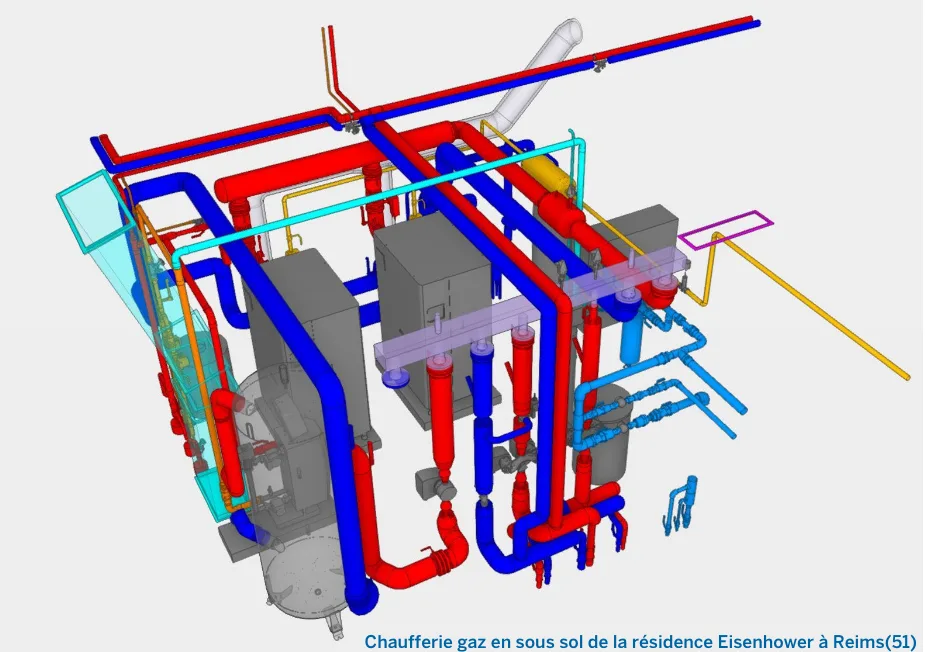 3D rendering of a gas boiler system for the Eisenhower residence in Reims.