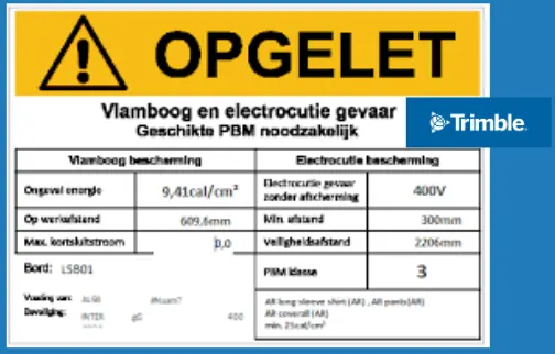 Warning sign about flash fire and electrocution hazards with protective equipment information.