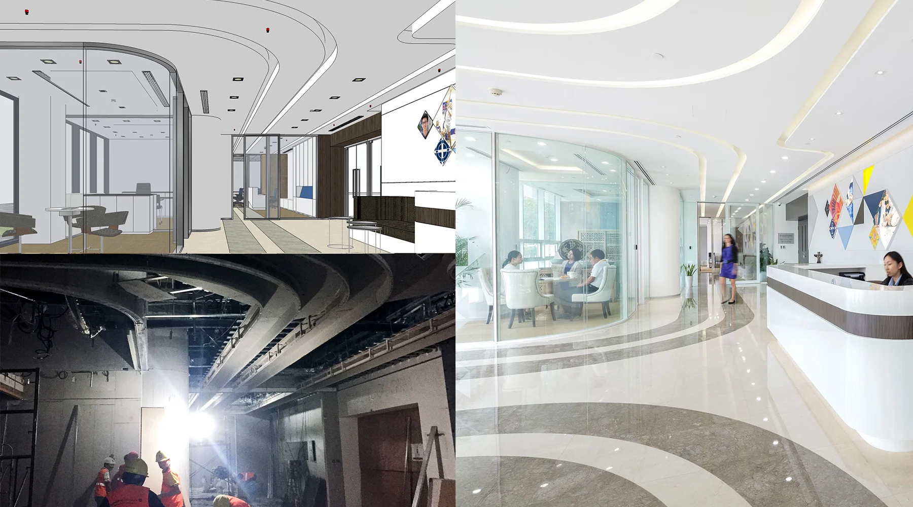 Imagem mostrando etapas de design da área de recepção