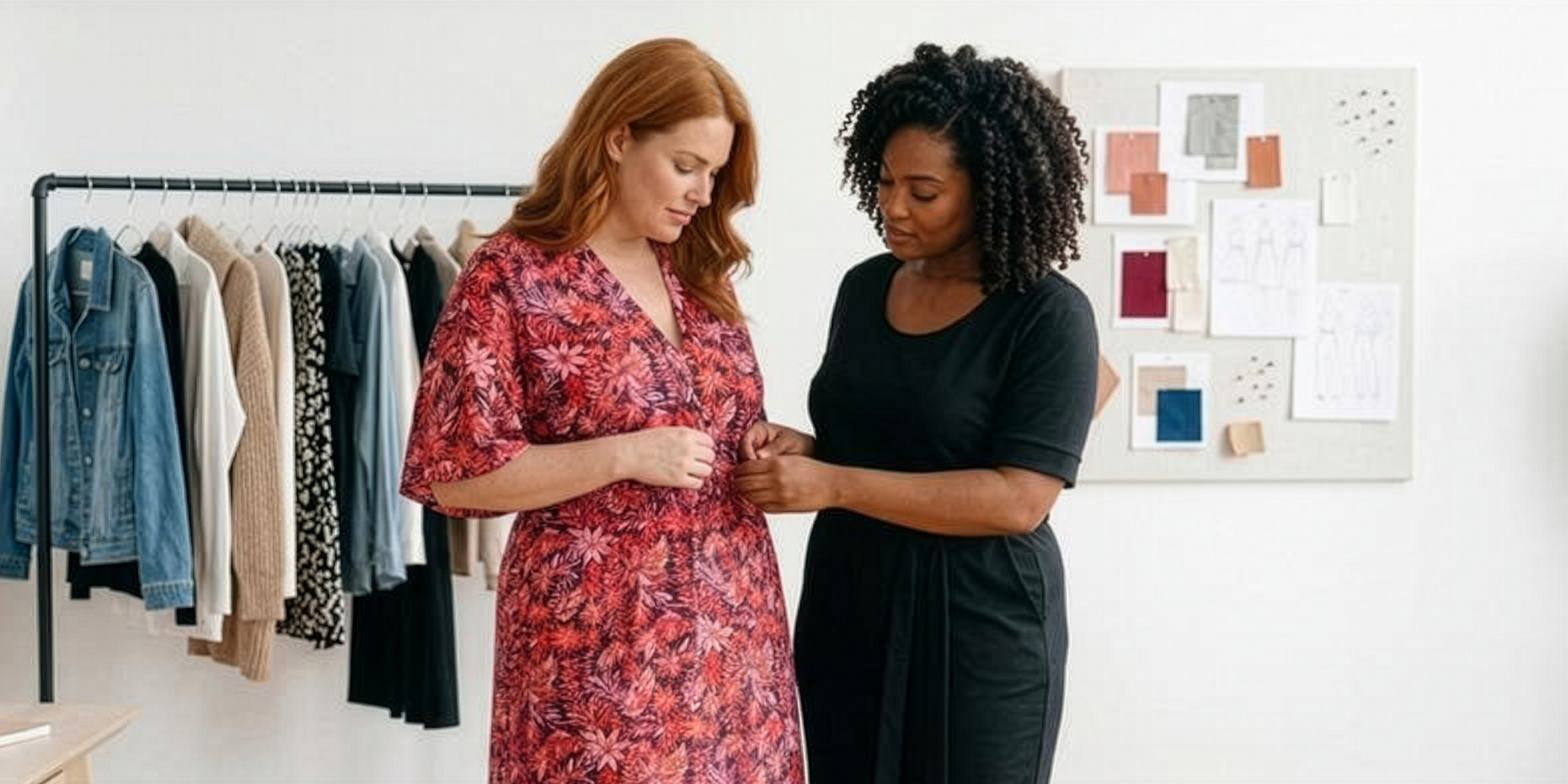 Zwei Frauen in Kleidern mit Verlinkung in die Kleiderberatung