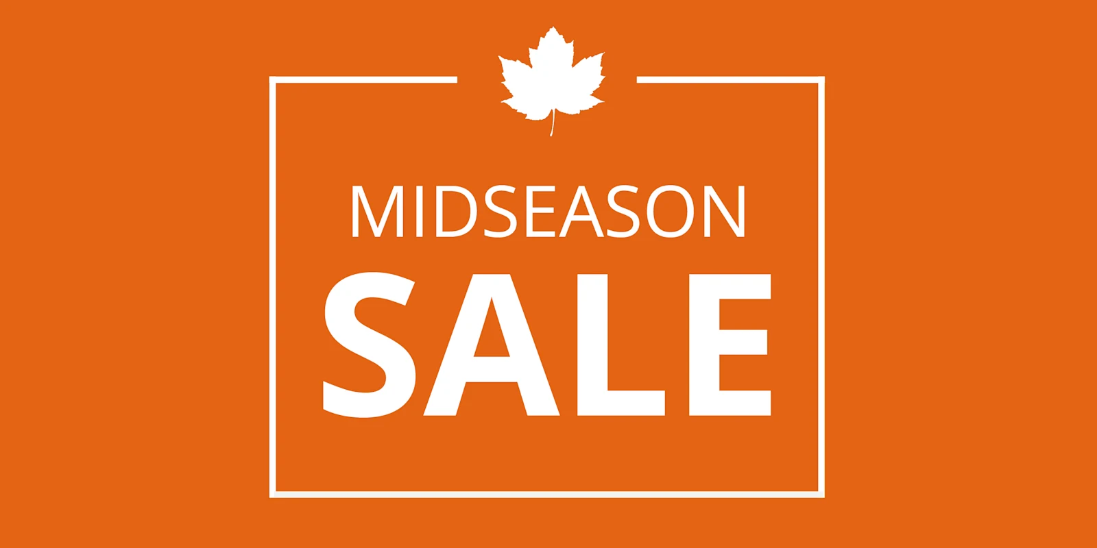 Eine orange farbene Werbe-Banner für den Midseasons Sale, bis zu -50%