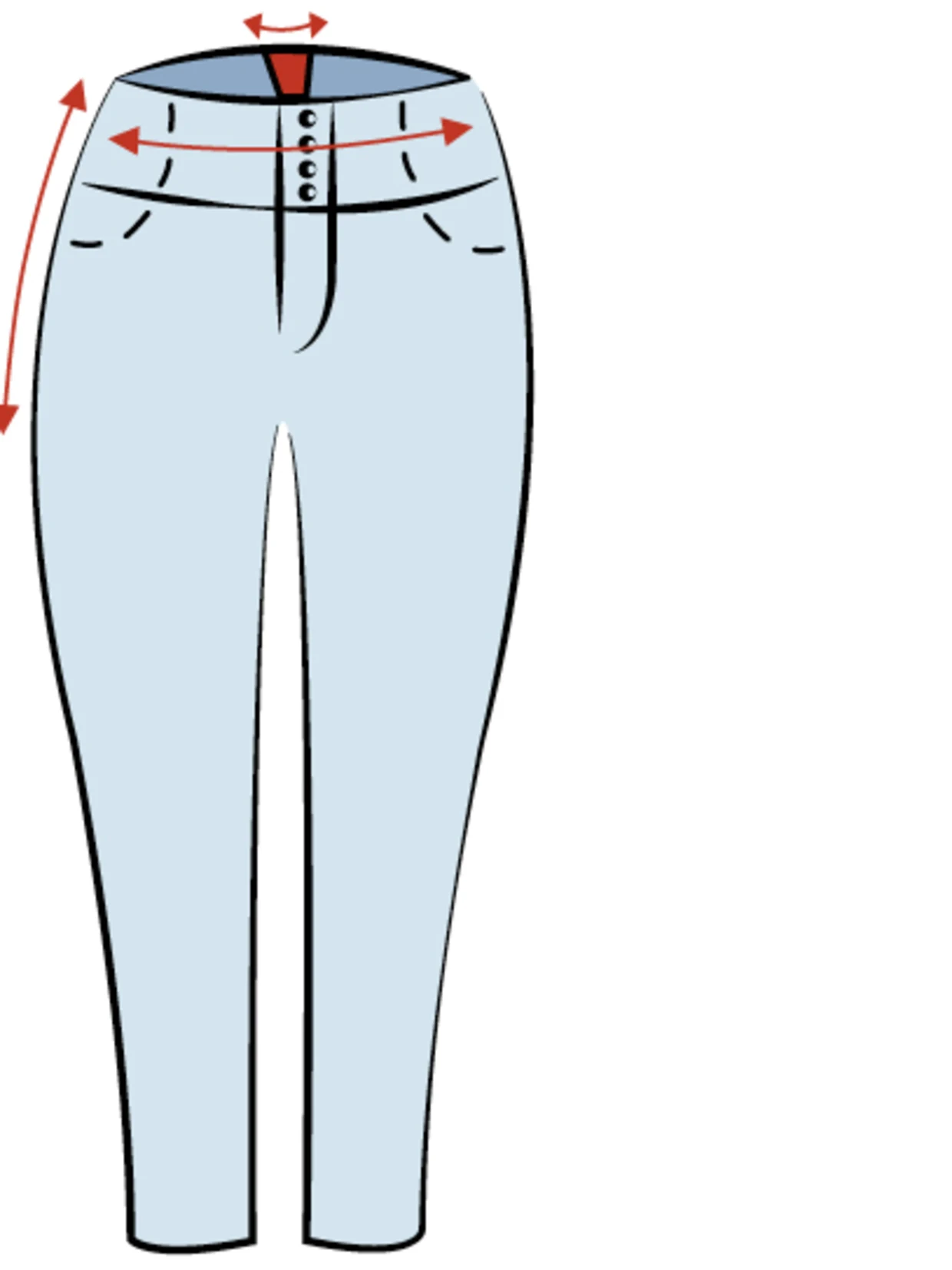 Curvy Schnitt Anne mit Pfeilen an der Hüfte zur Seite, nach Oben und einem Pfeil im Rücken für einen erweiterten Bund