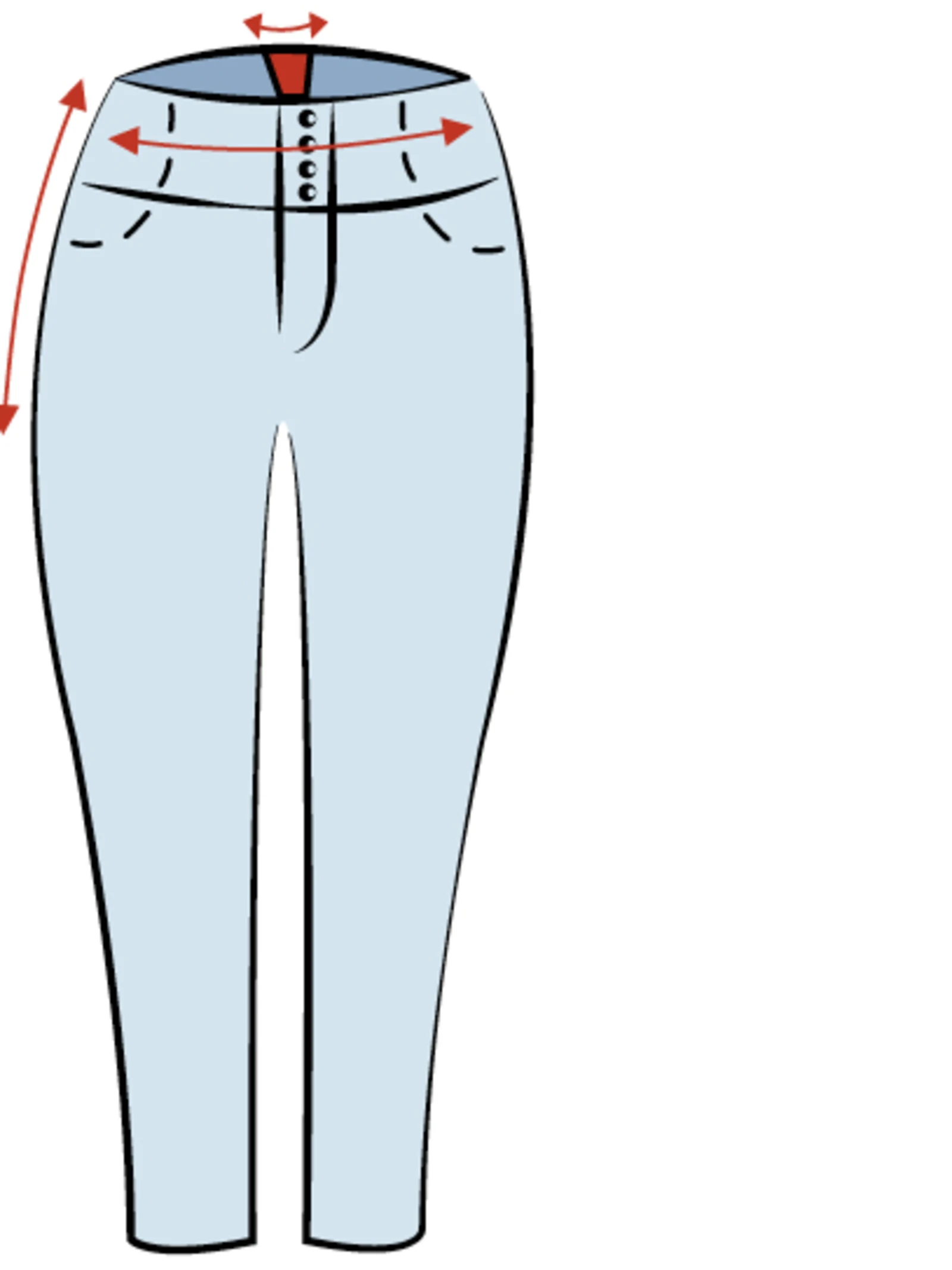 Curvy Schnitt Anne mit Pfeilen an der Hüfte zur Seite, nach Oben und einem Pfeil im Rücken für einen erweiterten Bund