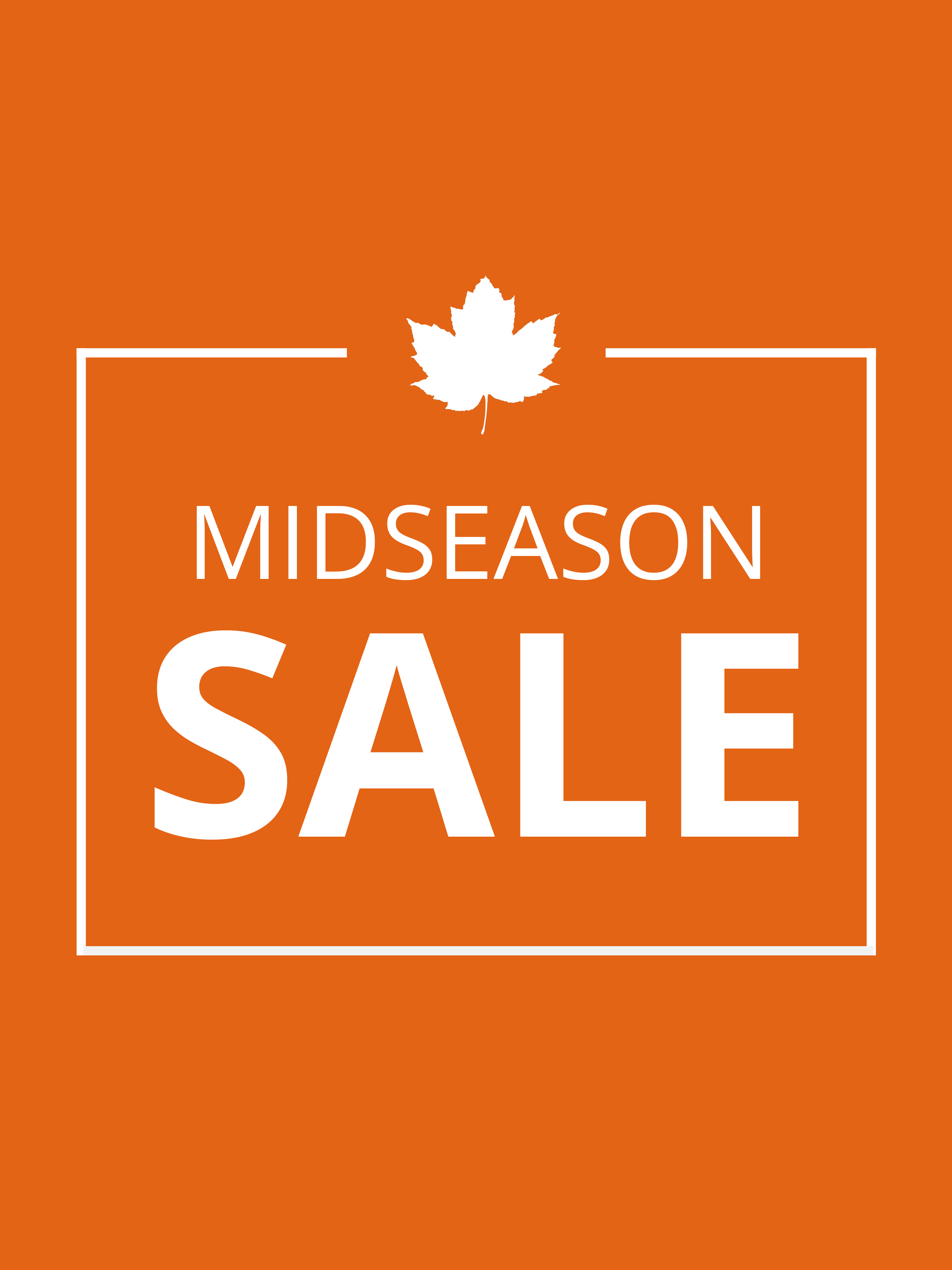 Eine orange farbene Werbe-Banner für den Midseasons Sale, bis zu -50%