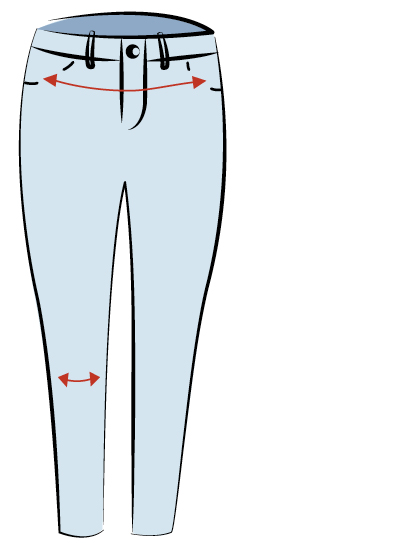 Jeans Schnitt Susanne mit Pfeilen an Hüfte und Knie