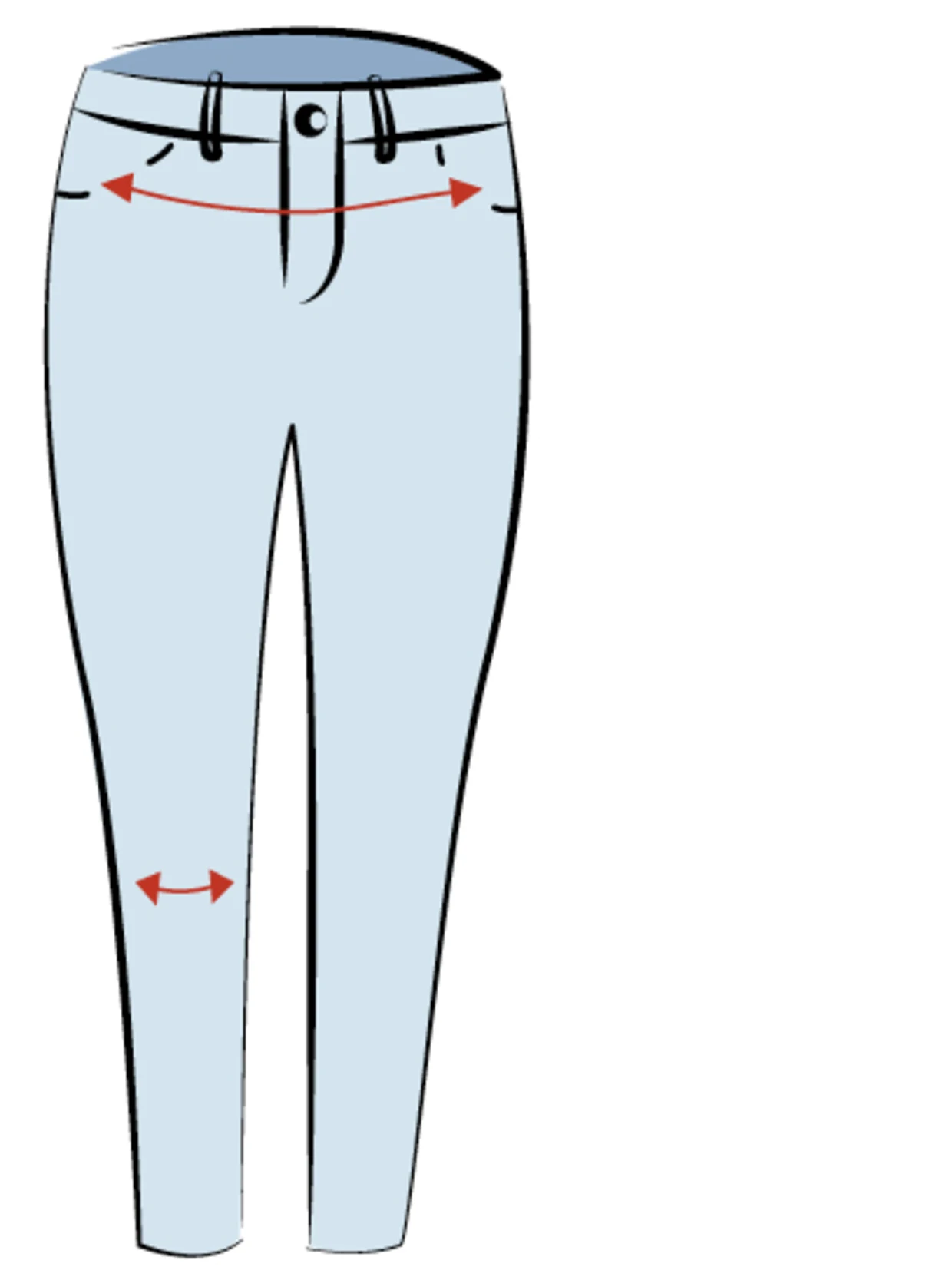 Jeans Schnitt Susanne mit Pfeilen an Hüfte und Knie