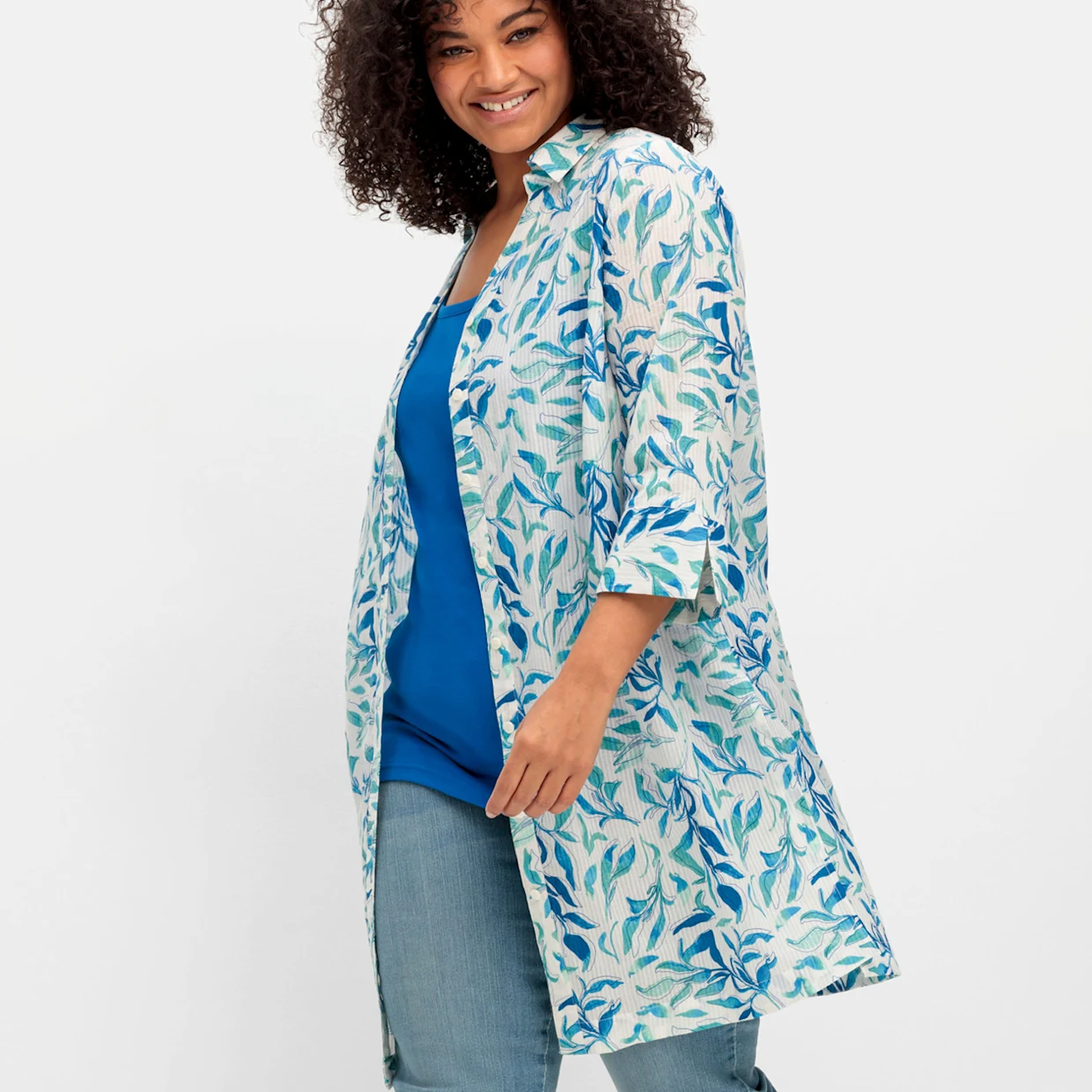 blau gemusterte Longbluse blau gemusterte Longbluse