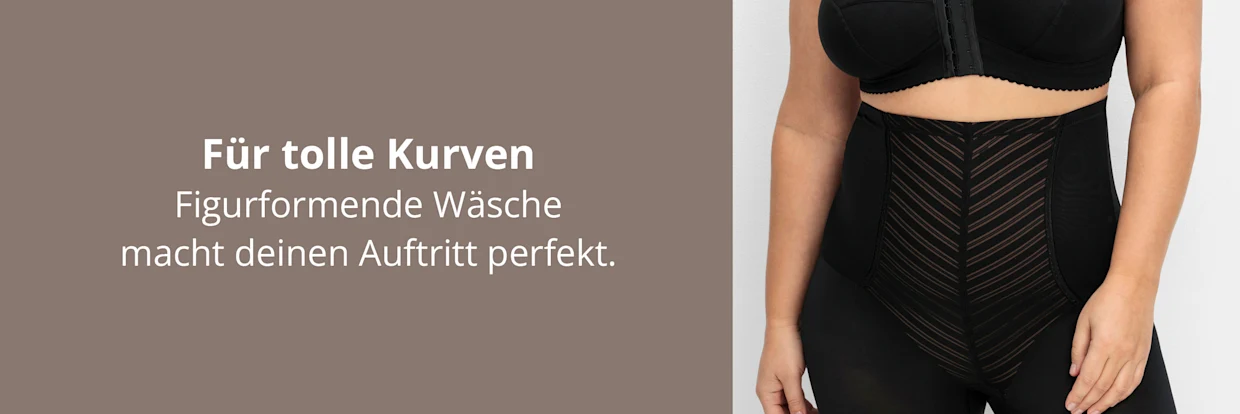Ein Werbebanner zeigt ein Model in Shaping Unterwäsche. Daneben befindet sich folgender Text: Für tolle Kurven. Figurformende Wäsche macht deinen Auftritt perfekt.