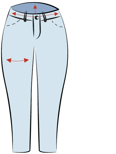 Curvy Schnitt Verena mit Pfeilen am Oberschenkel, Hüfte und hinterer Bundhöhe