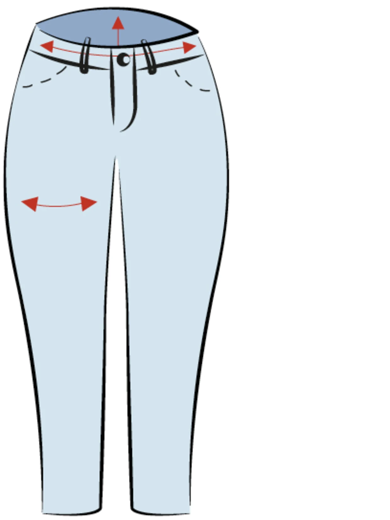 Curvy Schnitt Verena mit Pfeilen am Oberschenkel, Hüfte und hinterer Bundhöhe