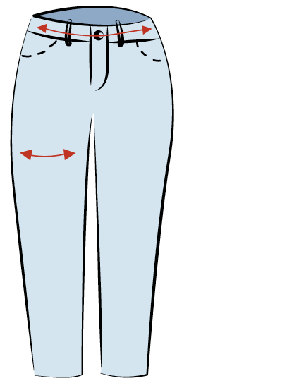 Curvy Schnitt Manuela mit Pfeilen am Oberschenkel und Hüfte