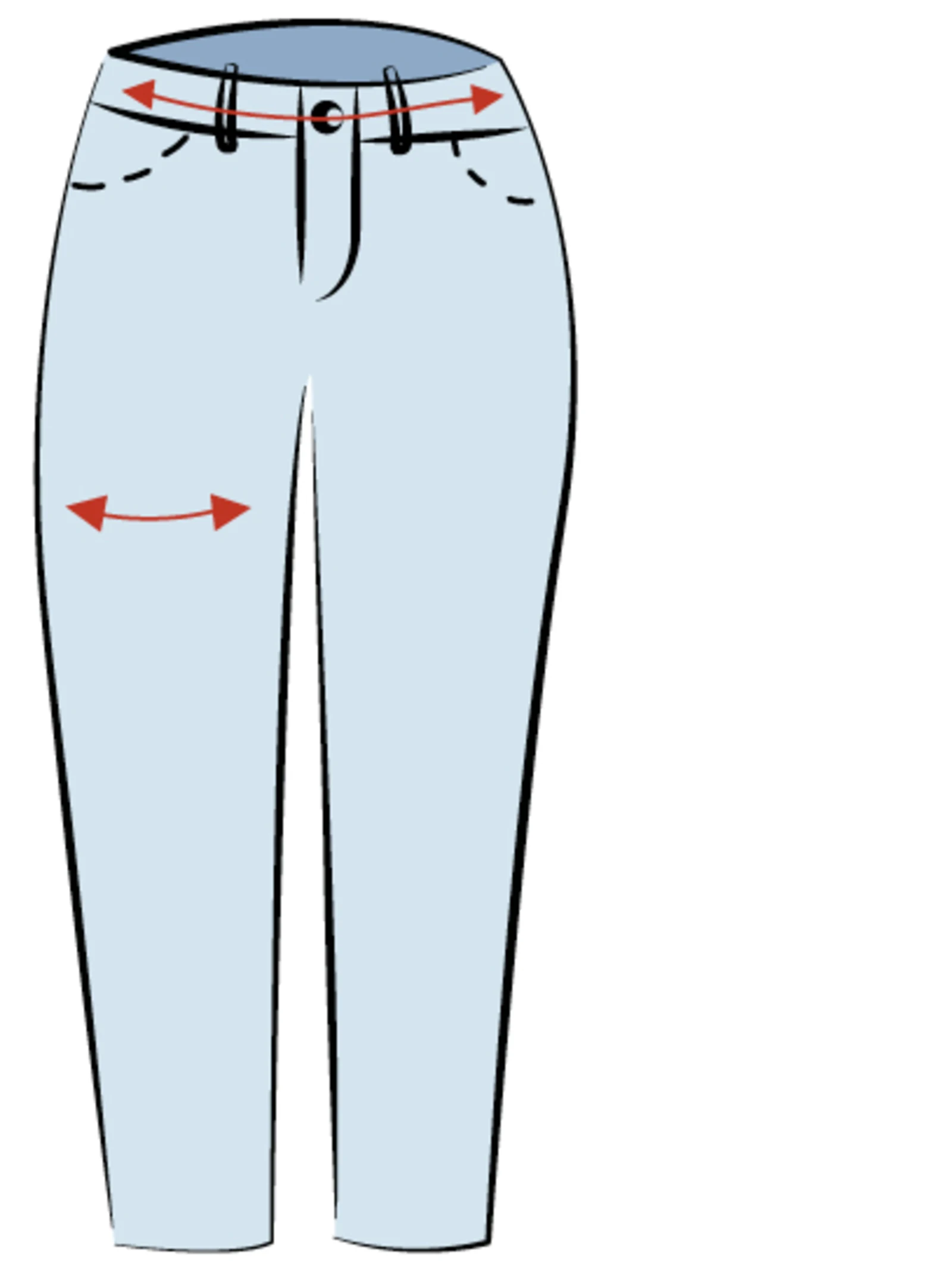 Curvy Schnitt Manuela mit Pfeilen am Oberschenkel und Hüfte