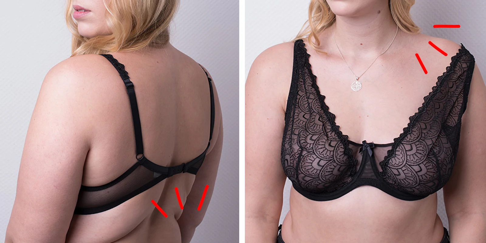 Beratungs-Fotos zu BHs mit Info, wie der BH nicht korrekt sitzt Beratungs-Fotos zu BHs mit Info, wie der BH nicht korrekt sitzt