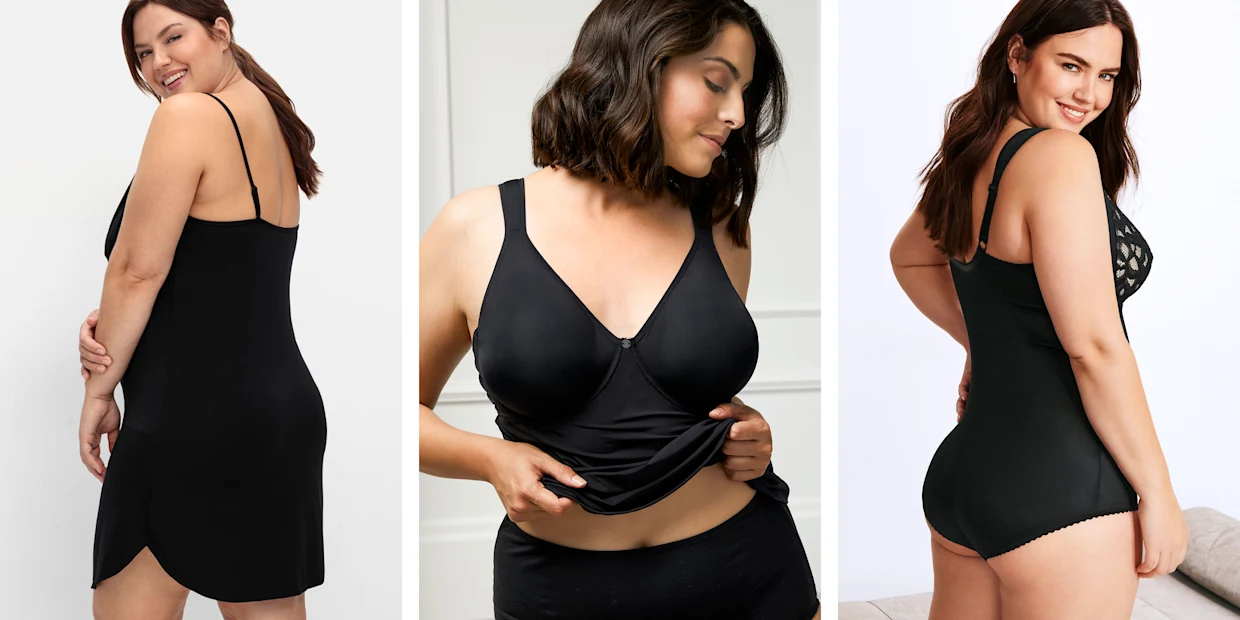 Drei Beispiele für Shapwear in Form von Unterkleid, Unterhemd oder Body Drei Beispiele für Shapwear in Form von Unterkleid, Unterhemd oder Body
