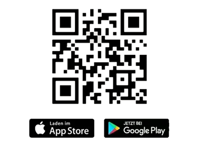 Eine Grafik mit einem QR Code um die App herunterzuladen Eine Grafik mit einem QR Code um die App herunterzuladen