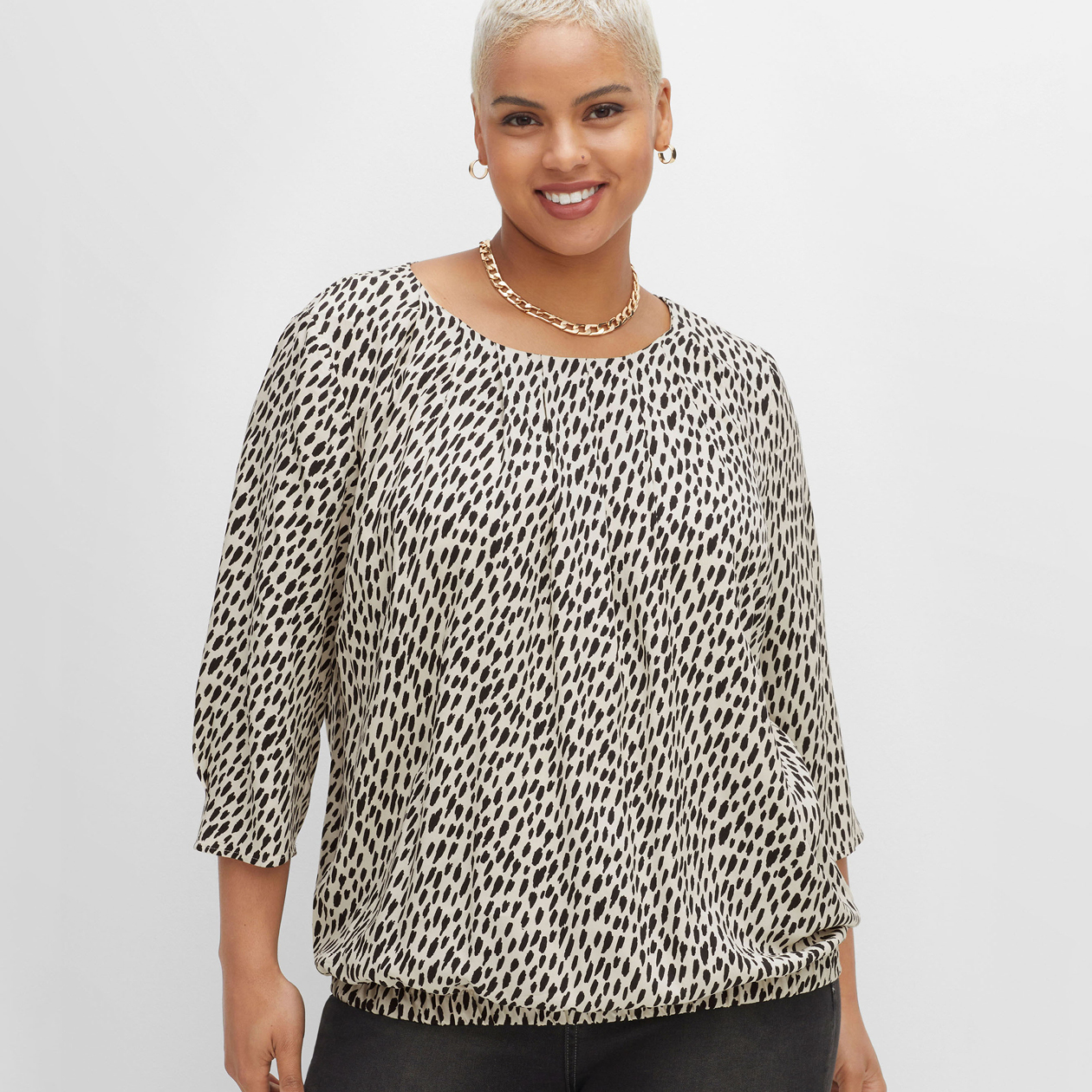 schwarz-weiße Tunika mit Gummibund