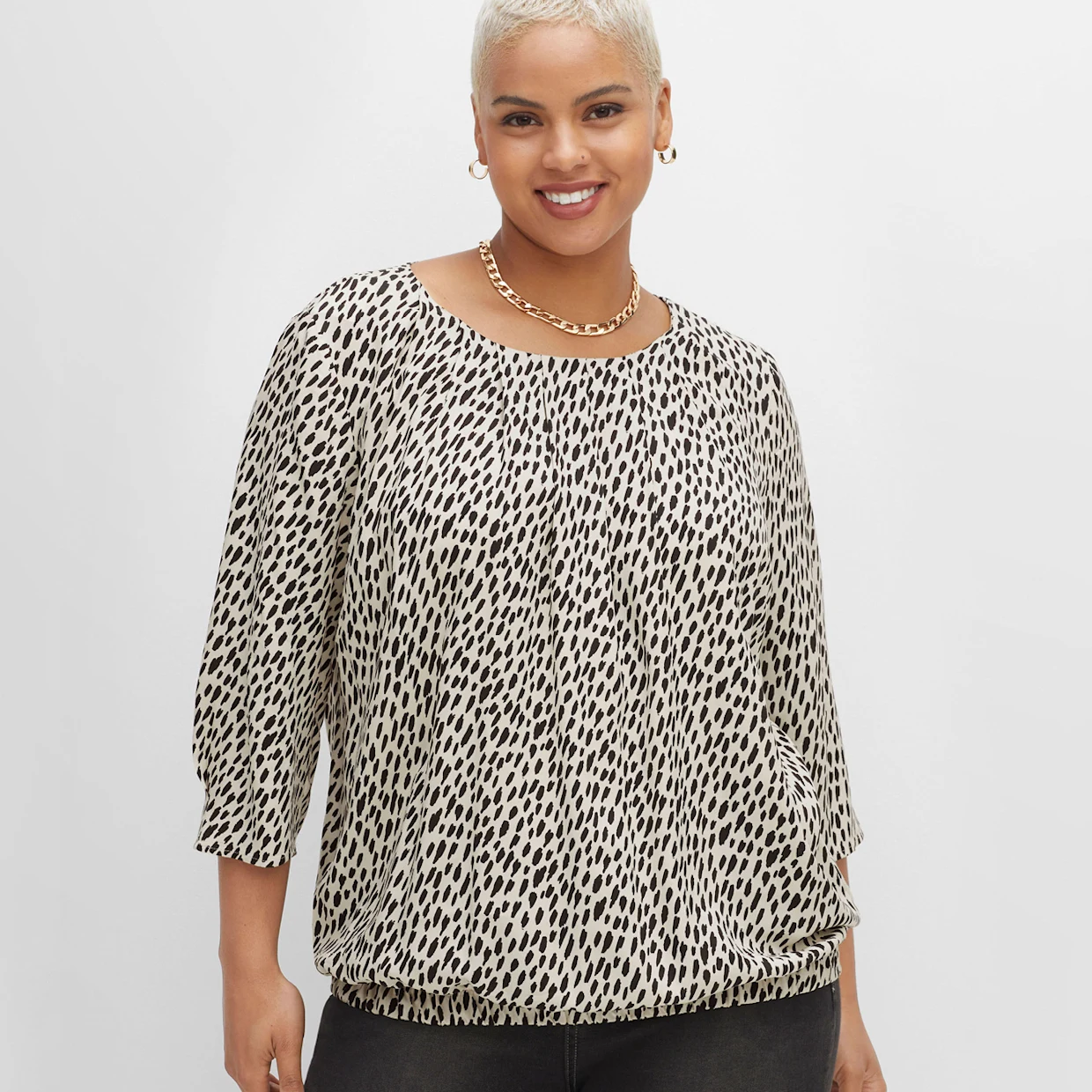 schwarz-weiße Tunika mit Gummibund