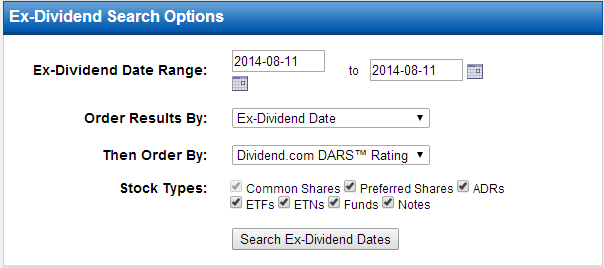 Ex-Dividend Date Search