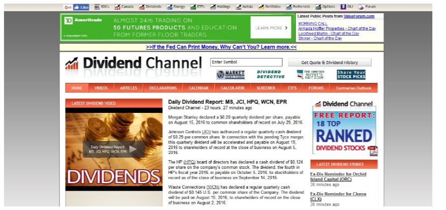 dividend channel screenshot