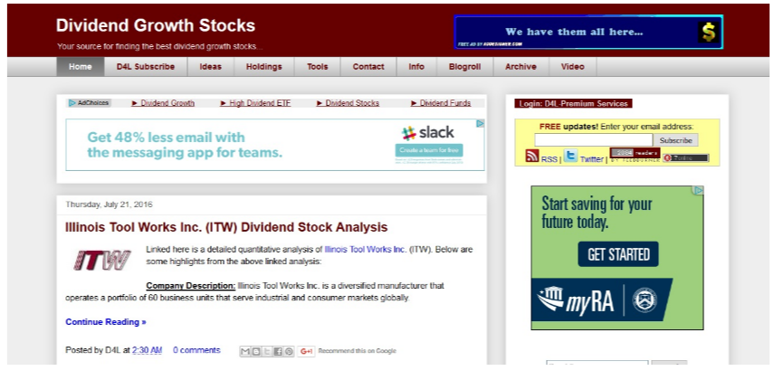 dividend growth stocks screenshot