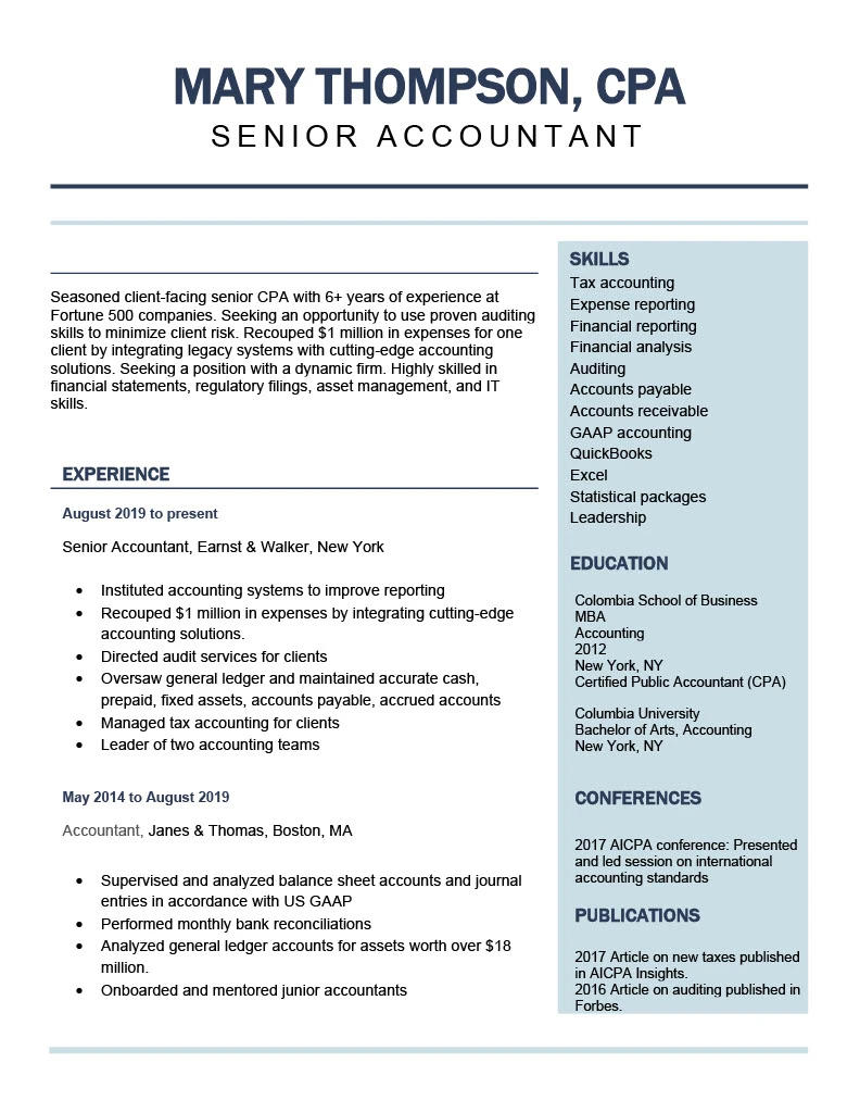Senior acct resume