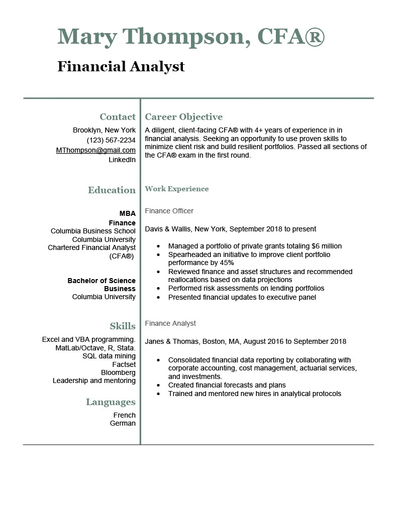 Finance Resume