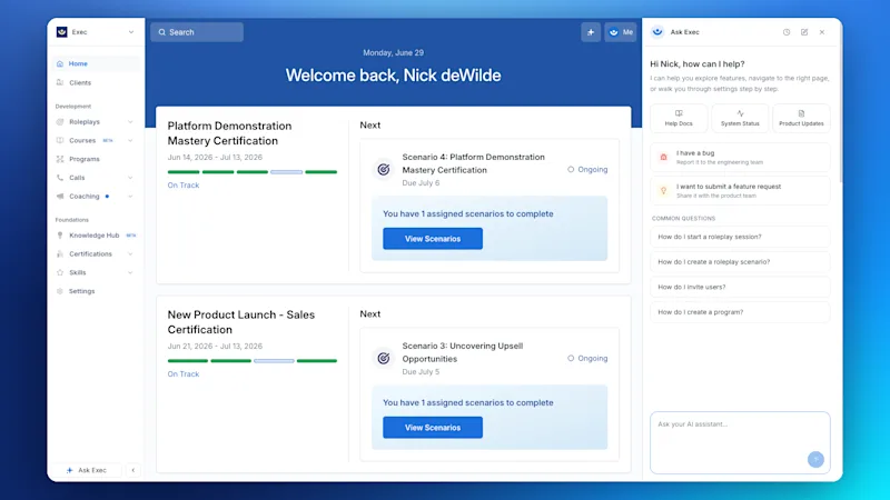 Ask Exec: self-serve onboarding and support, built in
