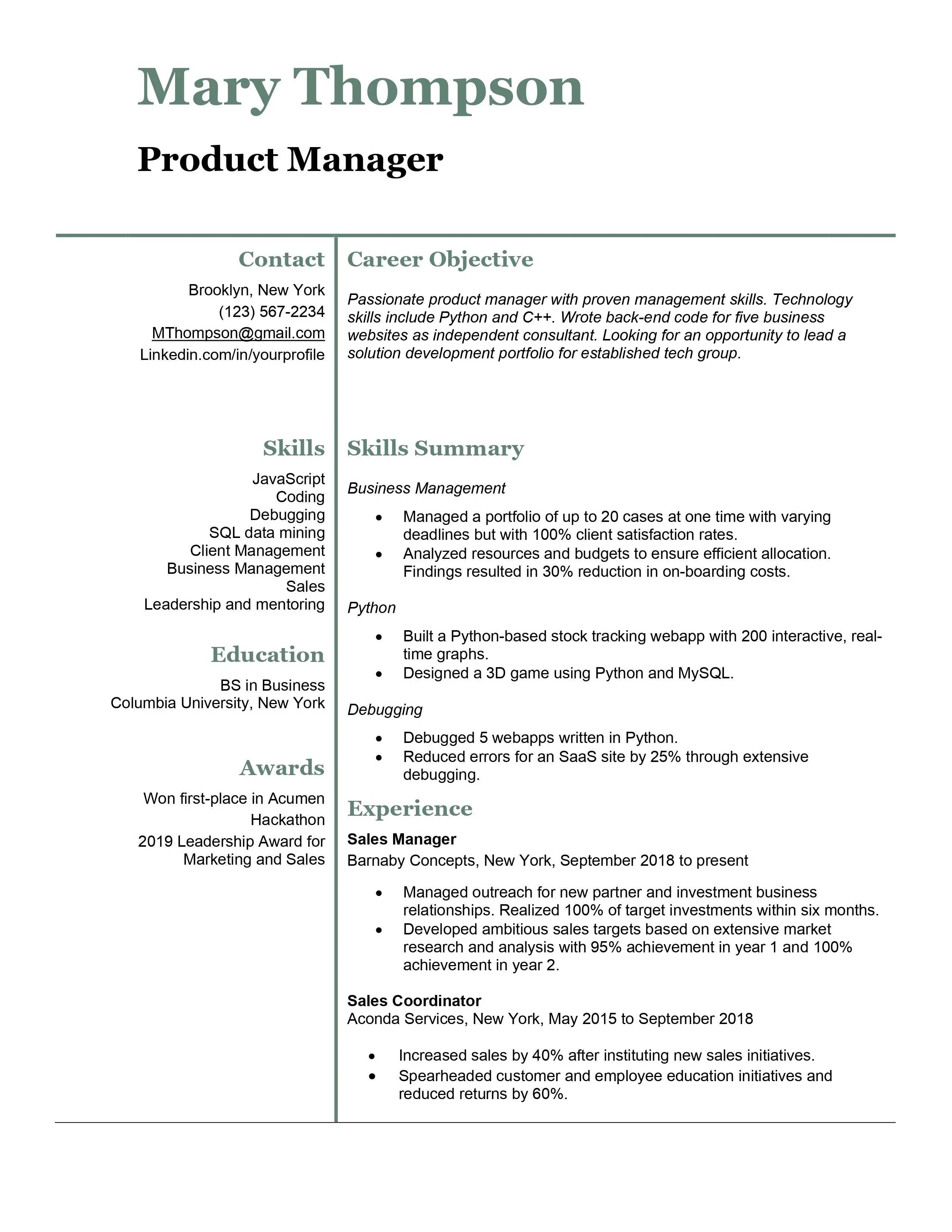example resume objectives for career change