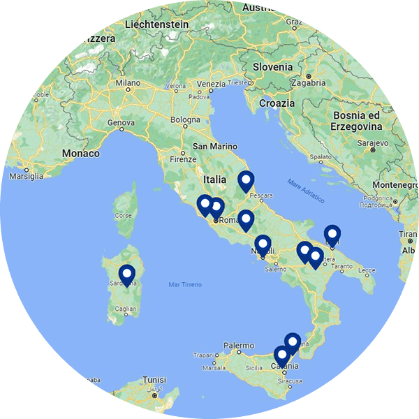 Mappa dell'Italia raffigurante le tappe della Carovana della prevenzione