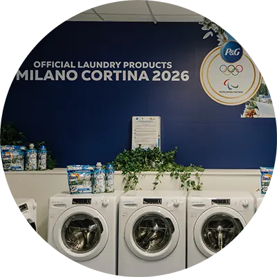 La lavanderia di Dash nel Villaggio Olimpico di Cortina per gli atleti e le atlete dei Giochi Olimpici e Paralimpici Invernali di Milano Cortina 2026.