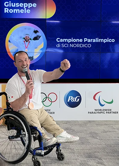 Giuseppe Romele, Campione Olimpico, durante il suo contributo all’Equality and Inclusion Talk in P&G.