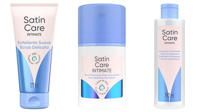 la linea satin care composta da esfoliante, siero e detergente levigante.