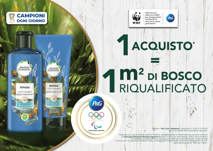 Promozioni P&G: ogni prodotto hair-care acquistato equivale a un euro donato al progetto ReNature Italy.