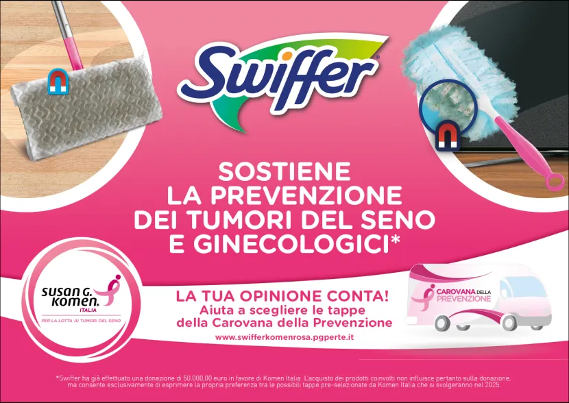 Swiffer sostiene la prevenzione dei tumori del seno e ginecologici grazie alla collaborazione con Komen Italia.