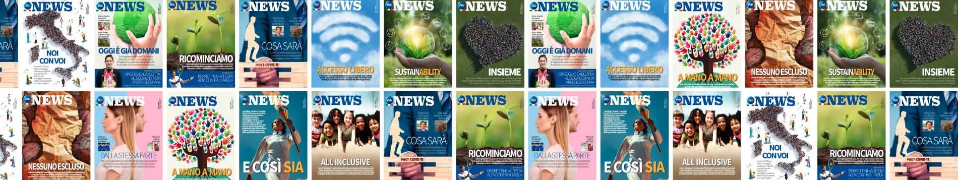 Le copertine dei magazine P&G Italia News pubblicati