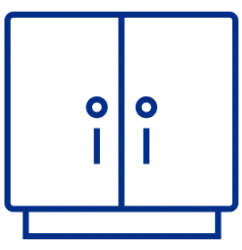 A blue icon of a cabinet
