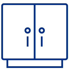 A blue icon of a cabinet