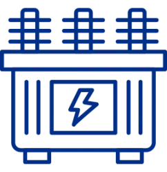A blue icon of a transformer