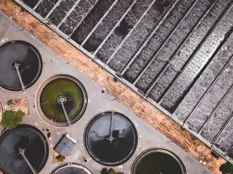 The process of wastewater treatment photographed from the air