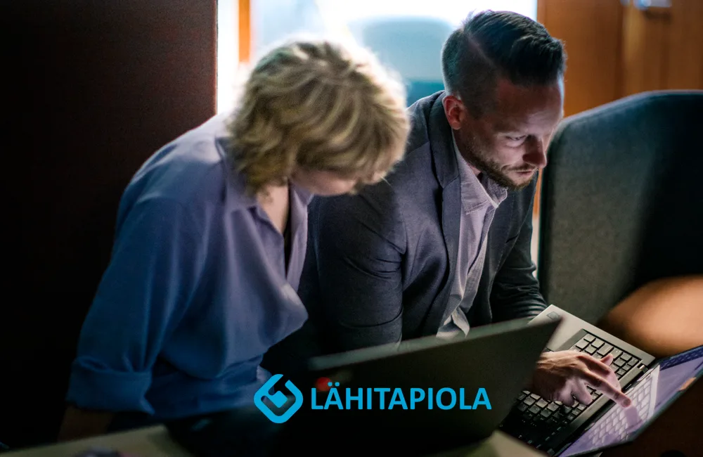 Lähitapiola logo and people with computers