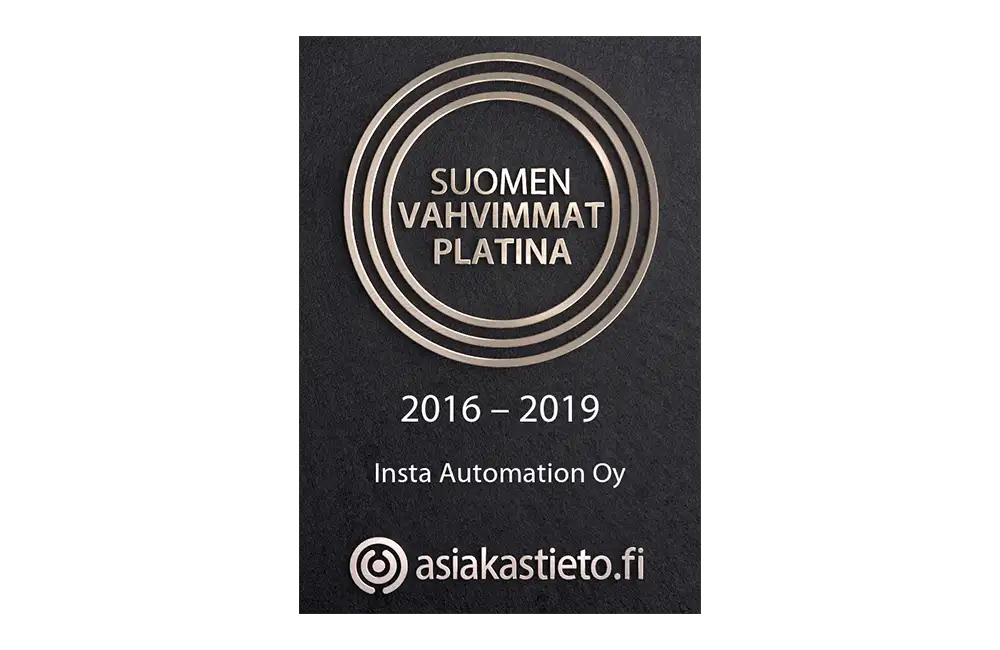 Suomen vahvimmat platina -kyltti Insta Automation