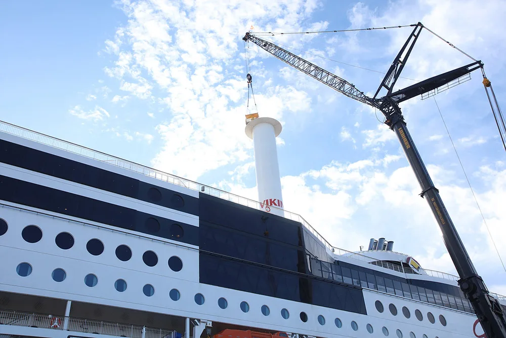 Installation of the rotor sail on Viking Grace. Insta carried out the required electrical calculations and ensured a safe commissioning in compliance with class society requirements.