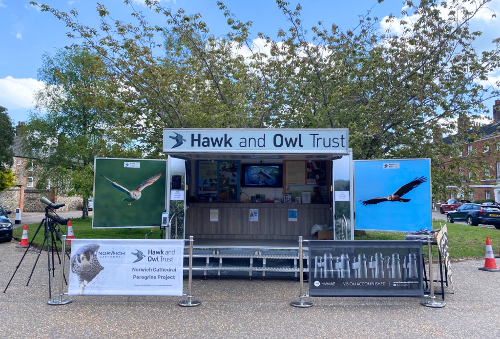 Give A Little contactless donations feature with the Hawk and Owl trust in the grounds of  Norwich Cathedral