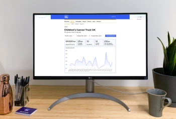 Graphic of Give A Little new campaign reports screen displayed in a desktop on a desk.