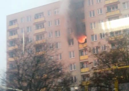 Pożar w bloku na ul. Św. Wincentego w Warszawie