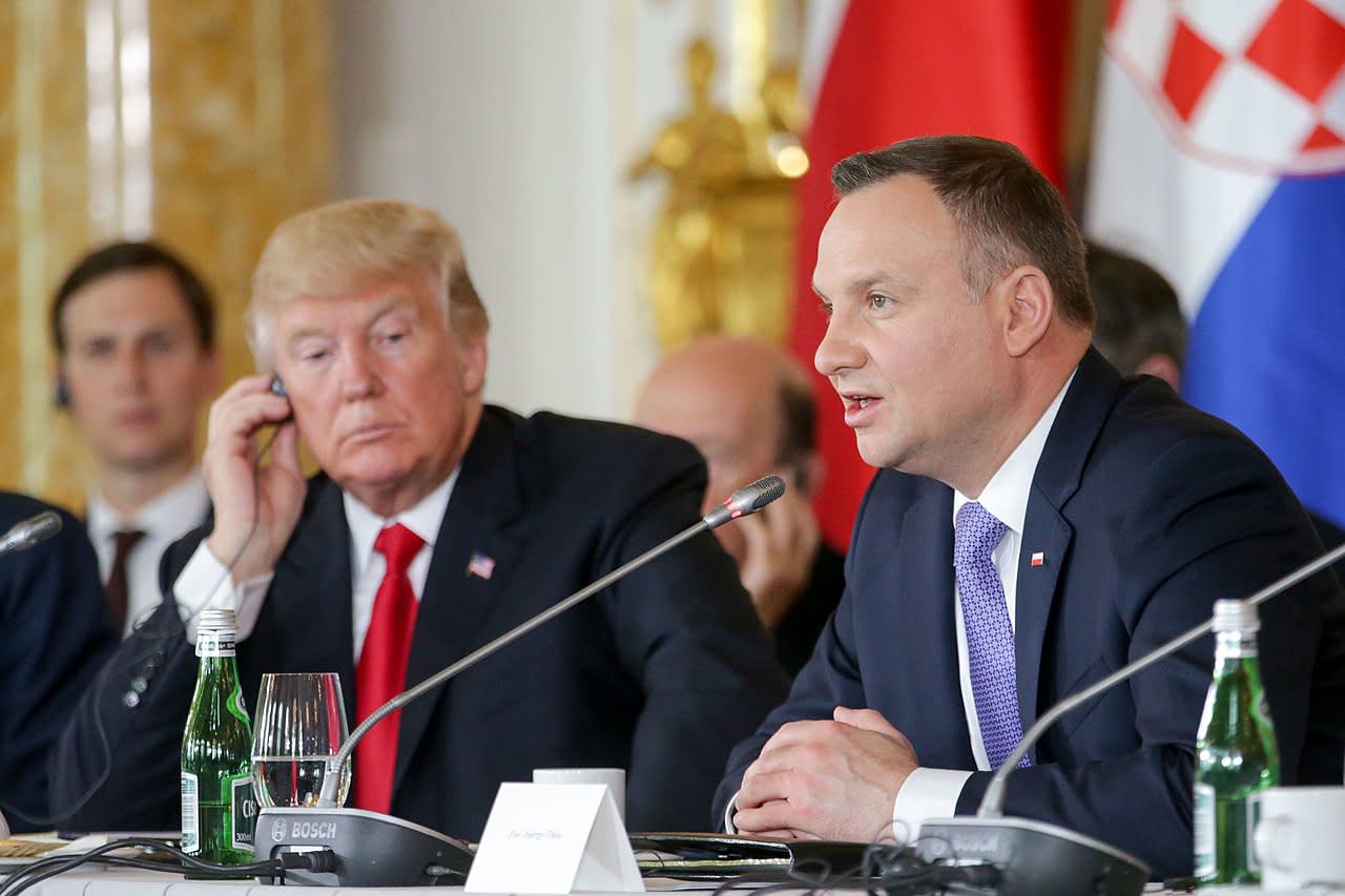 Andrzej Duda i Donald Trump podczas Szczytu Inicjatyw Trójmorza.